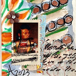 ACEO Original Watercolor Painting Vintage 1968 Chief Joseph American Indian ATC